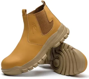 Micoklinlin Steel Toe Boots for Women Waterproof Safety Shoes Leather Chelsea Boots Puncture Proof Non-slip Work Boots