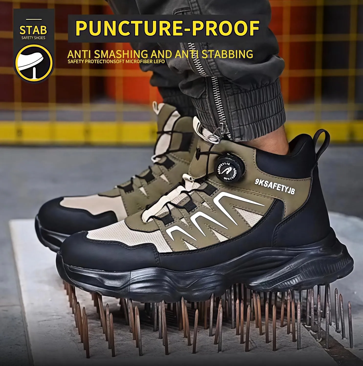 Microfiber Leather Steel Toe Boots for Men Women, All Seasons High top Steel Toe Safety Boots, Lightweight Breathable Soft-soled Protective Shoes for Industrial & Construction
