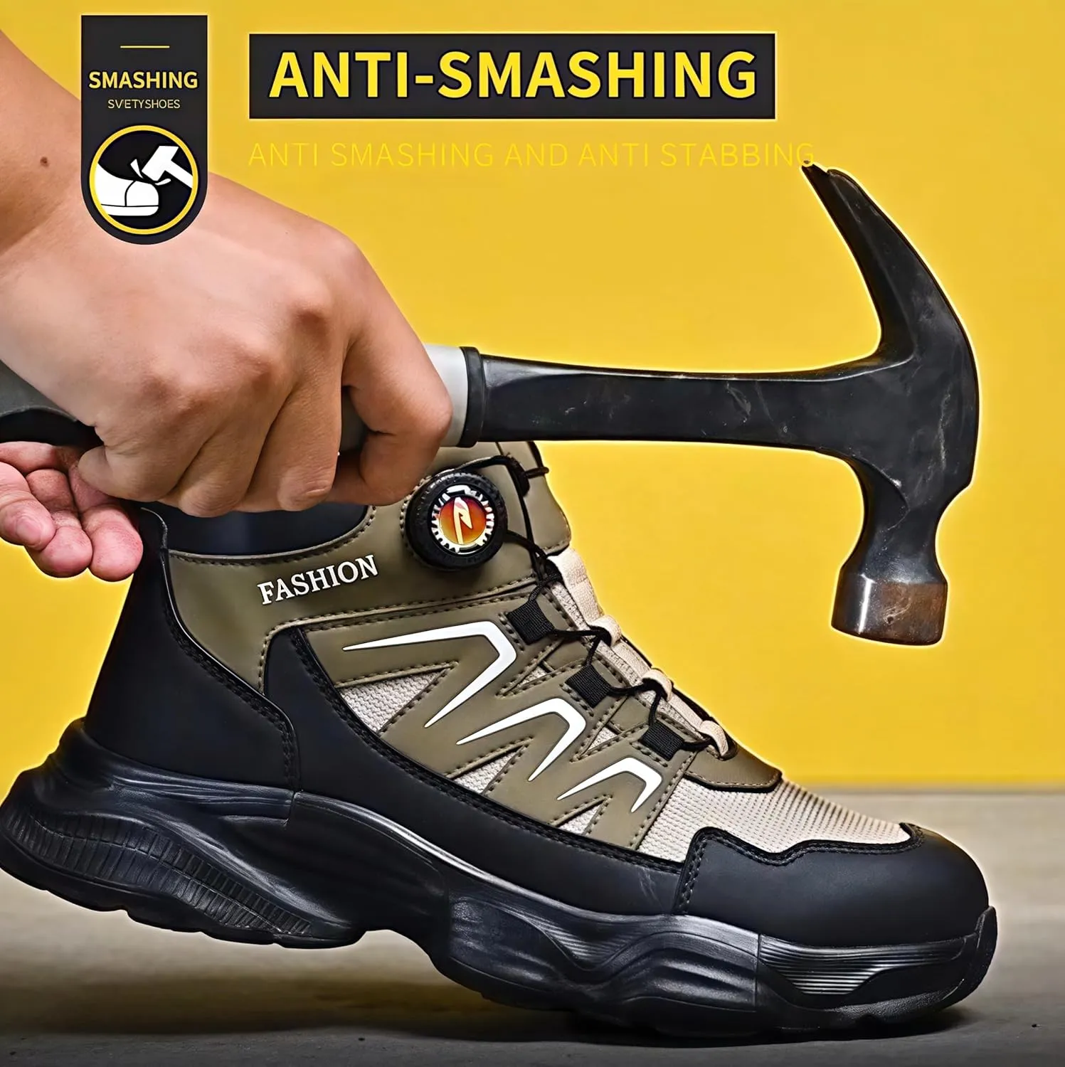 Microfiber Leather Steel Toe Boots for Men Women, All Seasons High top Steel Toe Safety Boots, Lightweight Breathable Soft-soled Protective Shoes for Industrial & Construction