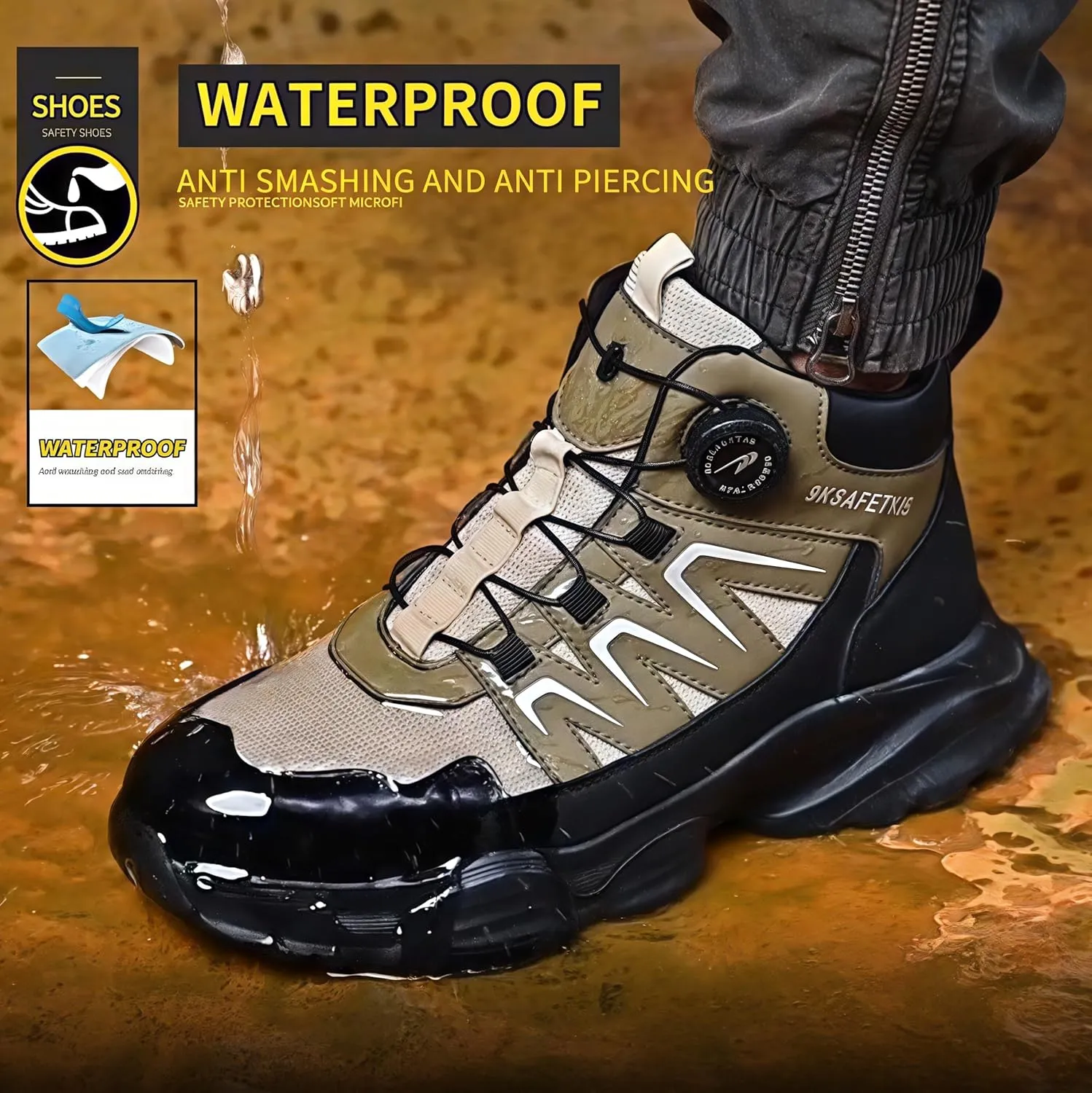 Microfiber Leather Steel Toe Boots for Men Women, All Seasons High top Steel Toe Safety Boots, Lightweight Breathable Soft-soled Protective Shoes for Industrial & Construction