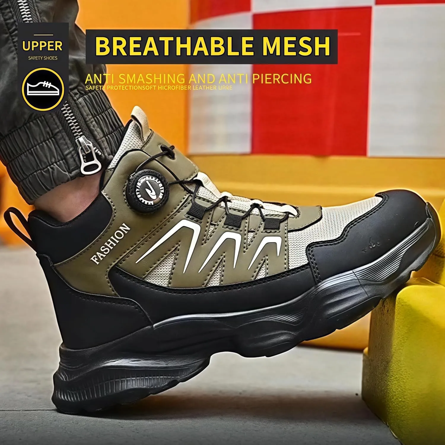 Microfiber Leather Steel Toe Boots for Men Women, All Seasons High top Steel Toe Safety Boots, Lightweight Breathable Soft-soled Protective Shoes for Industrial & Construction