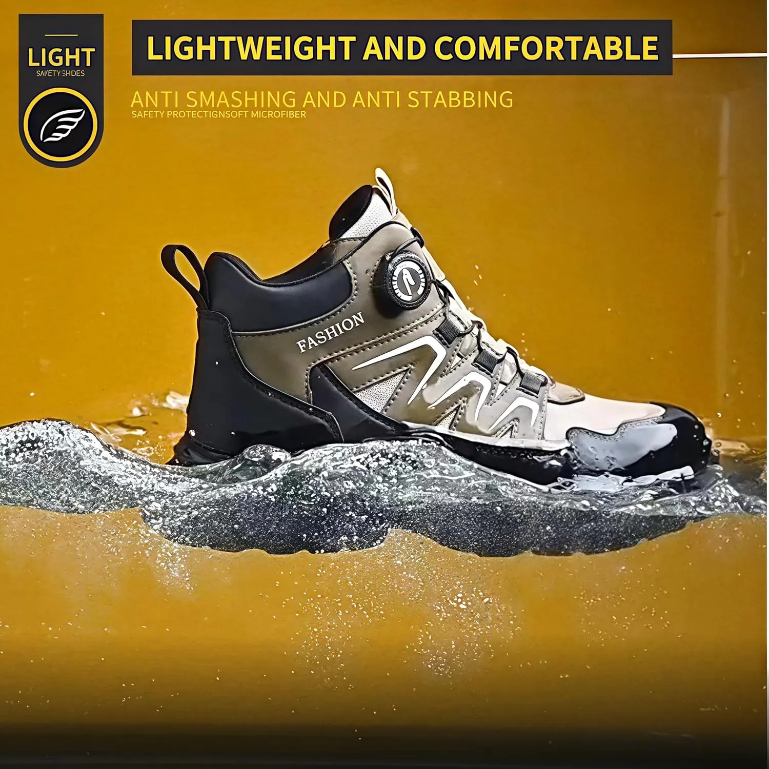 Microfiber Leather Steel Toe Boots for Men Women, All Seasons High top Steel Toe Safety Boots, Lightweight Breathable Soft-soled Protective Shoes for Industrial & Construction