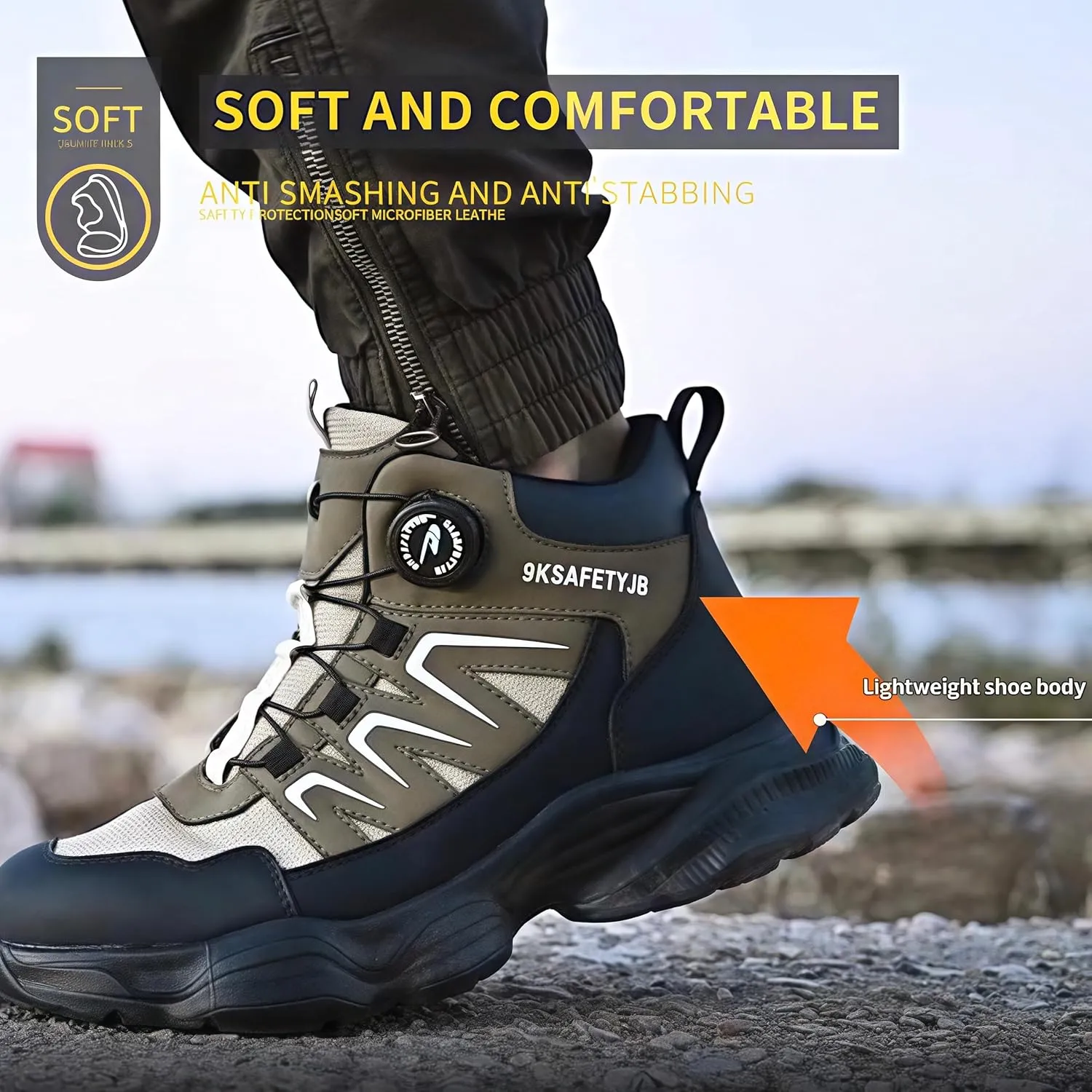 Microfiber Leather Steel Toe Boots for Men Women, All Seasons High top Steel Toe Safety Boots, Lightweight Breathable Soft-soled Protective Shoes for Industrial & Construction
