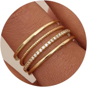 MILACOLATO 14K Gold Filled 1.3mm Thin Stackable Rings for Women - Minimalist Non Tarnish Half Cubic Zirconia Band Rings - Dainty Trendy Statement Stacking Rings Set Size 5-10