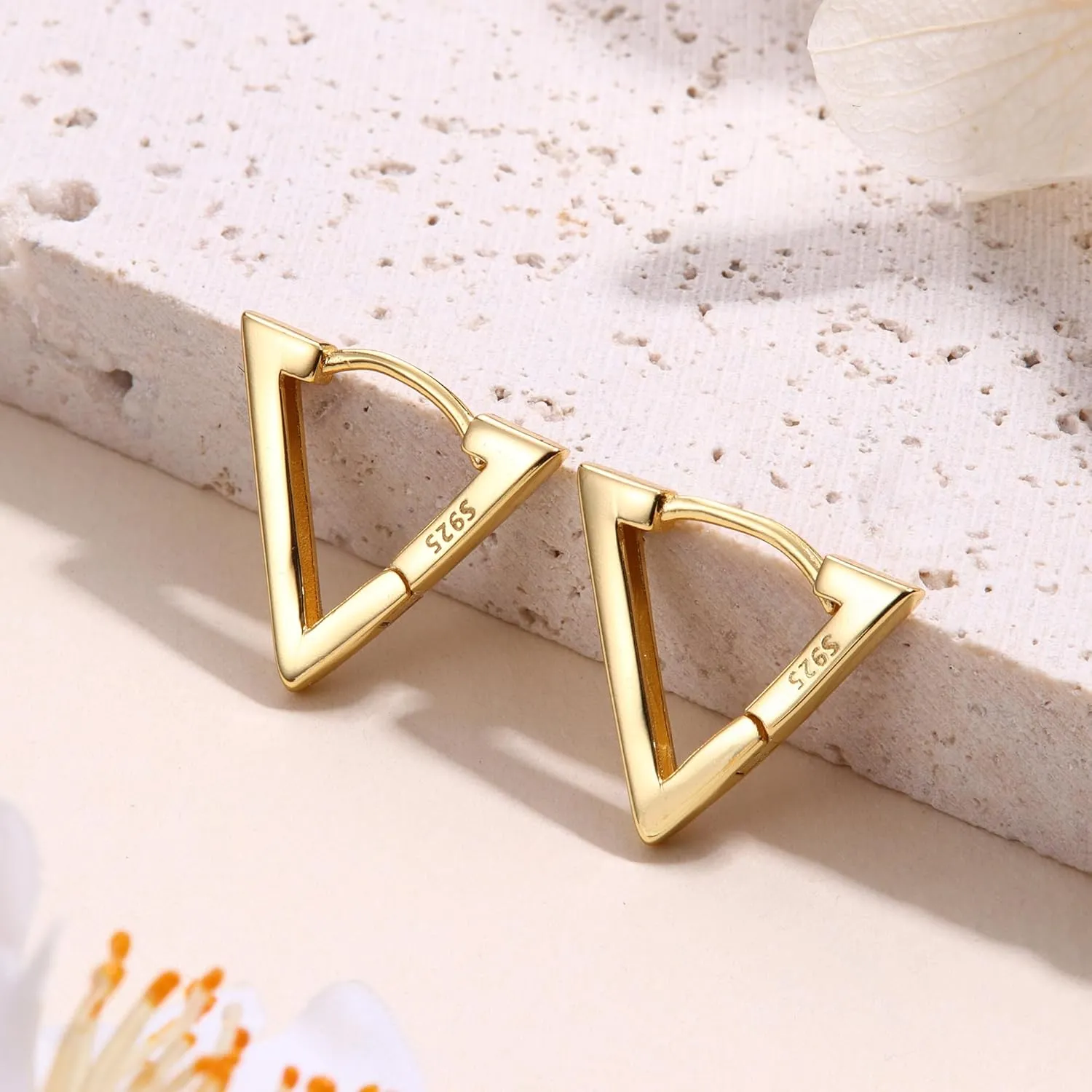 Milacolato 925 Sterling Silver Small Hoop Earrings for Women 18K Gold Plated Geometric Huggie Hoop Earrings Hypoallergenic Triangle Rectangle Heart Star Oval Hoop Earrings for Women