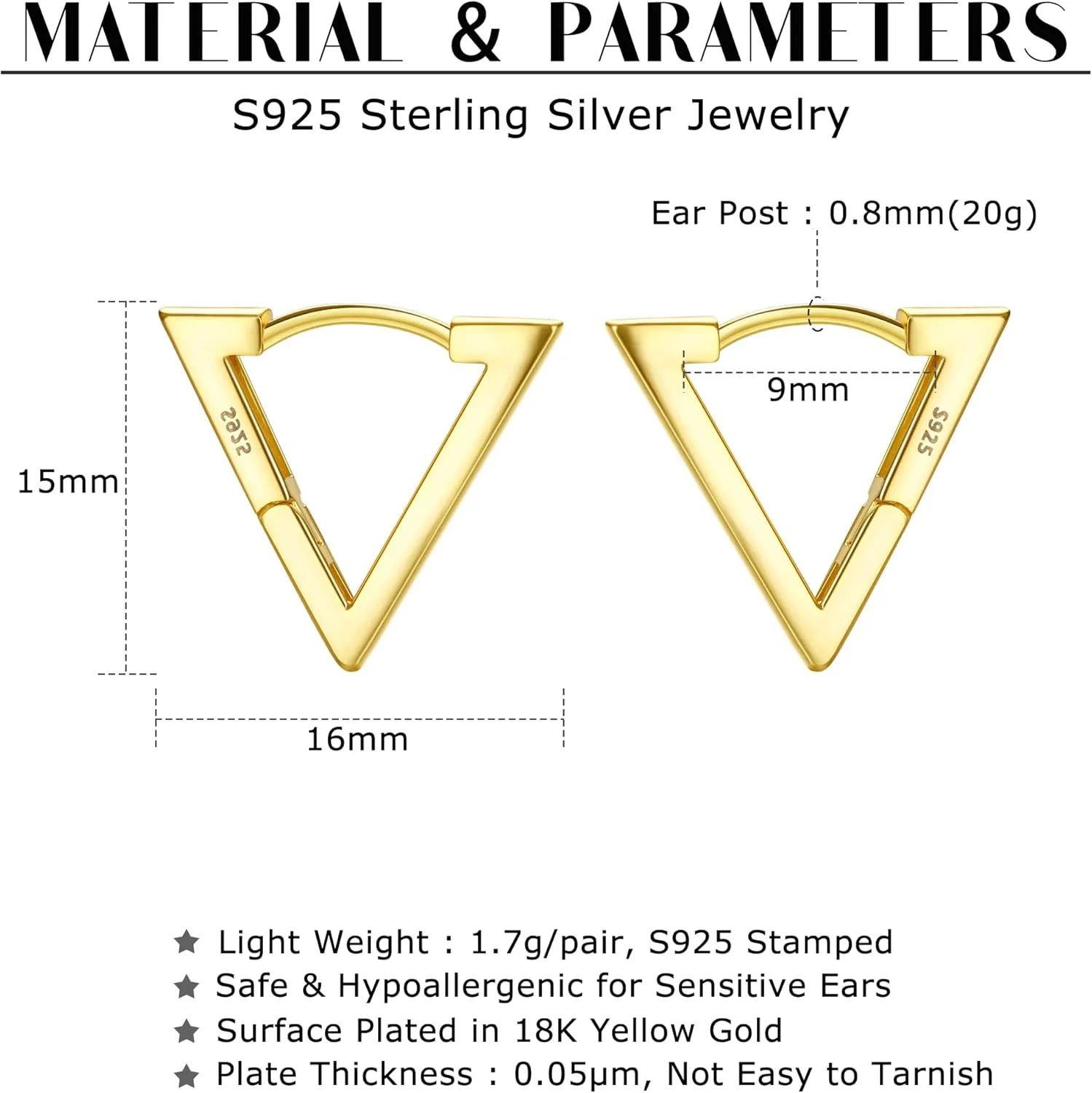 Milacolato 925 Sterling Silver Small Hoop Earrings for Women 18K Gold Plated Geometric Huggie Hoop Earrings Hypoallergenic Triangle Rectangle Heart Star Oval Hoop Earrings for Women