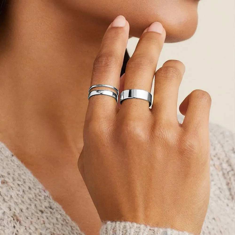 MILACOLATO S925 Sterling Silver Rings for Women Men 18K White Gold Plated Stackable Statement Thin Plain Thumb Ring High Polished Wedding Band Ring Comfort Fit Size 4 to 12, 1mm 2mm 3mm 4mm 6mm