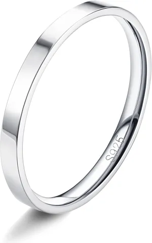 MILACOLATO S925 Sterling Silver Rings for Women Men 18K White Gold Plated Stackable Statement Thin Plain Thumb Ring High Polished Wedding Band Ring Comfort Fit Size 4 to 12, 1mm 2mm 3mm 4mm 6mm