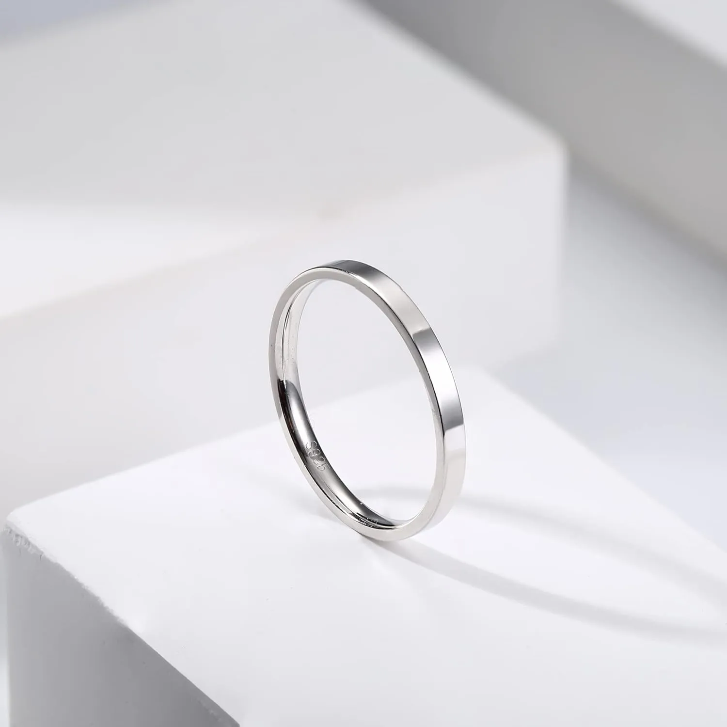 MILACOLATO S925 Sterling Silver Rings for Women Men 18K White Gold Plated Stackable Statement Thin Plain Thumb Ring High Polished Wedding Band Ring Comfort Fit Size 4 to 12, 1mm 2mm 3mm 4mm 6mm