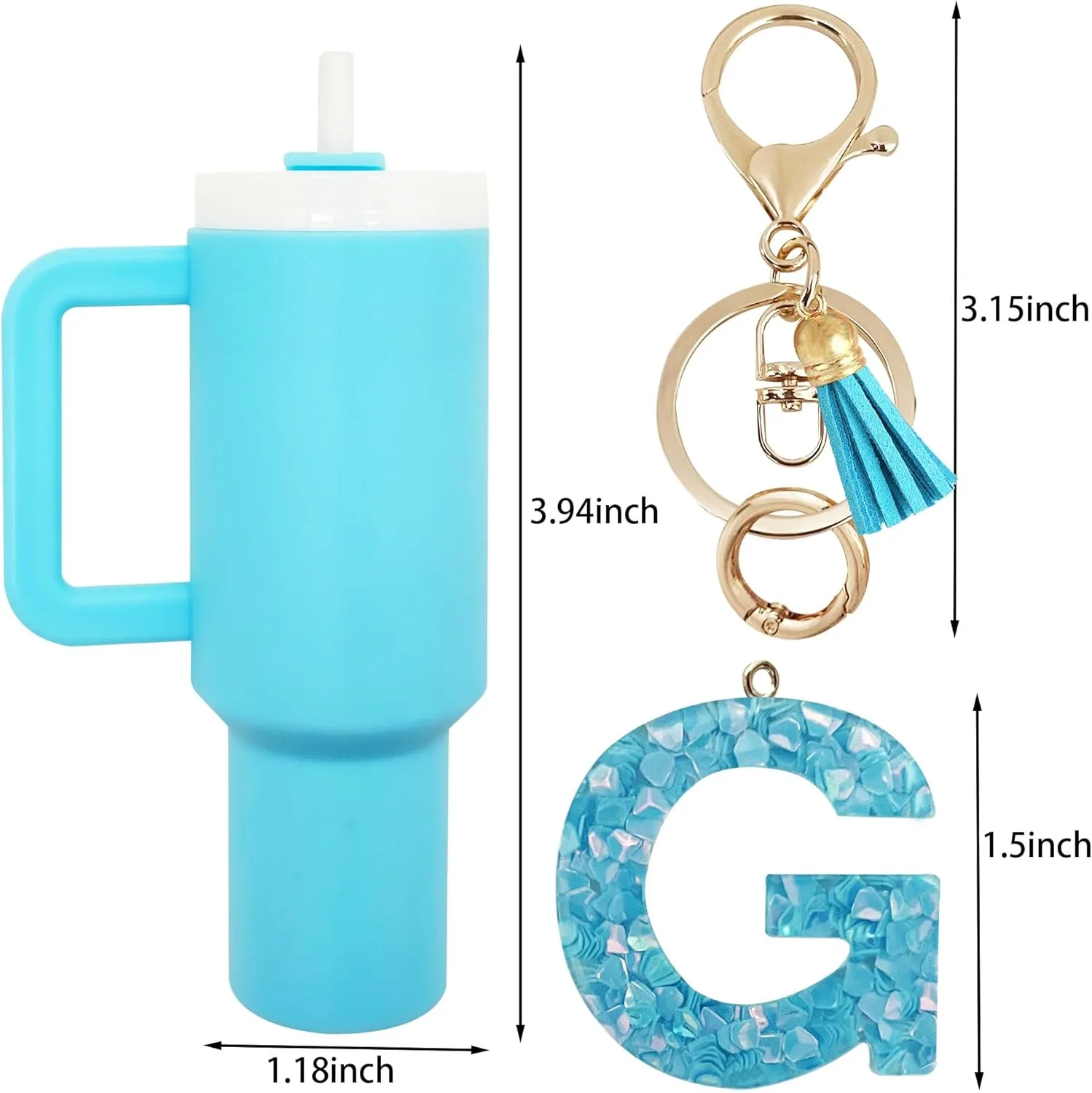 Mini Tumbler Keychain,Cute Cup Keychain with Initial letter For Stanley Cup Backpack Chapstick Holder Women Girl