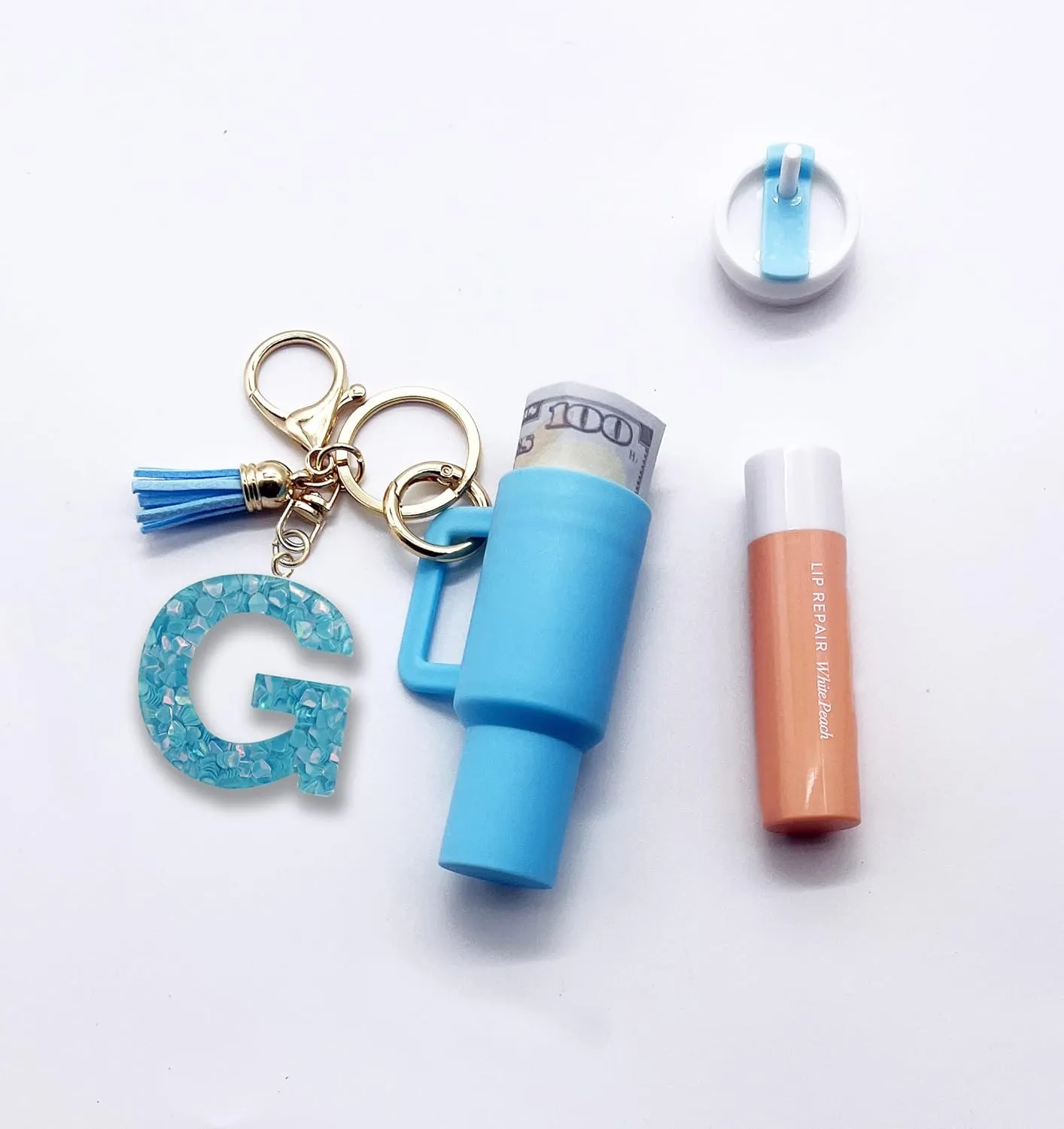 Mini Tumbler Keychain,Cute Cup Keychain with Initial letter For Stanley Cup Backpack Chapstick Holder Women Girl