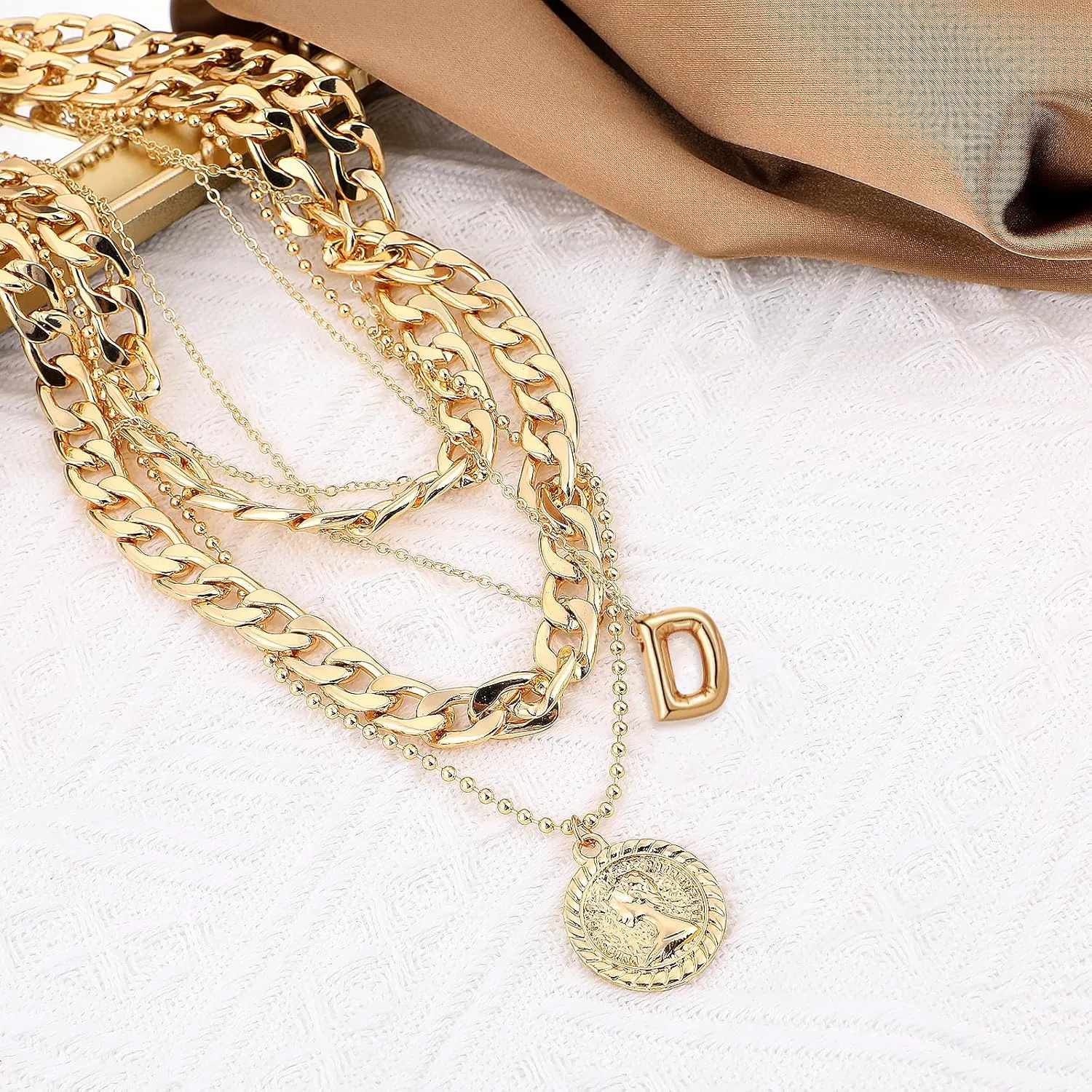 MJartoria Gold Layered Necklaces for Women Trendy Balloon Initial Pendant Necklace Dainty Chunky Chain Choker Necklaces Jewelry Birthday Gifts