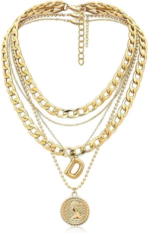 MJartoria Gold Layered Necklaces for Women Trendy Balloon Initial Pendant Necklace Dainty Chunky Chain Choker Necklaces Jewelry Birthday Gifts