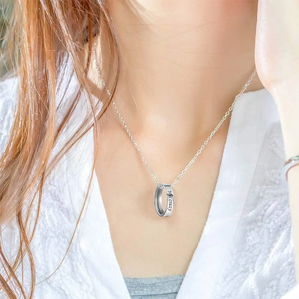 MJartoria Matching Necklaces for Couples-His and Her Engraved Ring Pendant Necklaces Anniversary Valentines Gifts for Boyfriends Girlfriends
