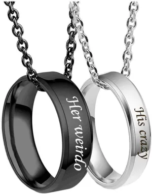MJartoria Matching Necklaces for Couples-His and Her Engraved Ring Pendant Necklaces Anniversary Valentines Gifts for Boyfriends Girlfriends