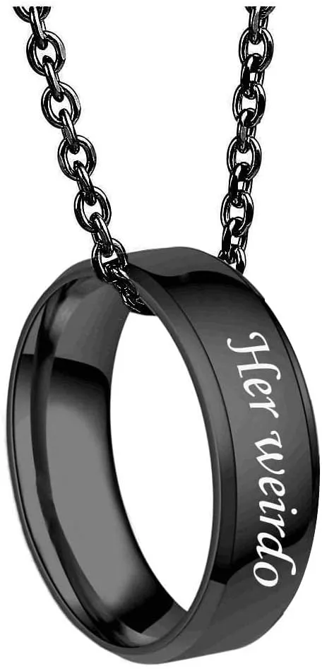 MJartoria Matching Necklaces for Couples-His and Her Engraved Ring Pendant Necklaces Anniversary Valentines Gifts for Boyfriends Girlfriends