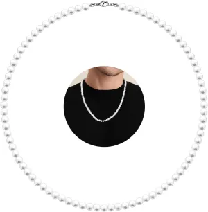 MJartoria Pearl Necklace for Men, 16''-24'' Pearl Necklaces for Women, 6/8mm White Pearl Choker Necklace Trendy Jewelry Gifts for Women Men