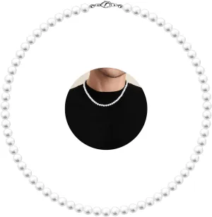 MJartoria Pearl Necklace for Men, 16''-24'' Pearl Necklaces for Women, 6/8mm White Pearl Choker Necklace Trendy Jewelry Gifts for Women Men
