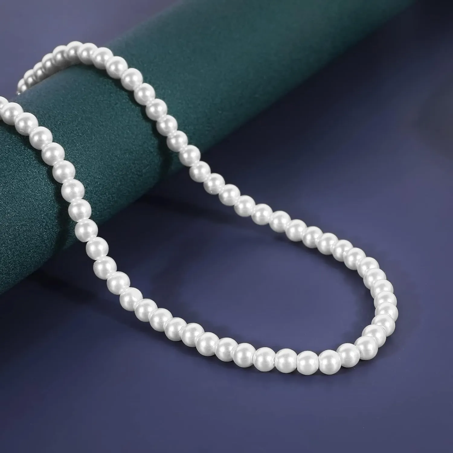 MJartoria Pearl Necklace for Men, 16''-24'' Pearl Necklaces for Women, 6/8mm White Pearl Choker Necklace Trendy Jewelry Gifts for Women Men