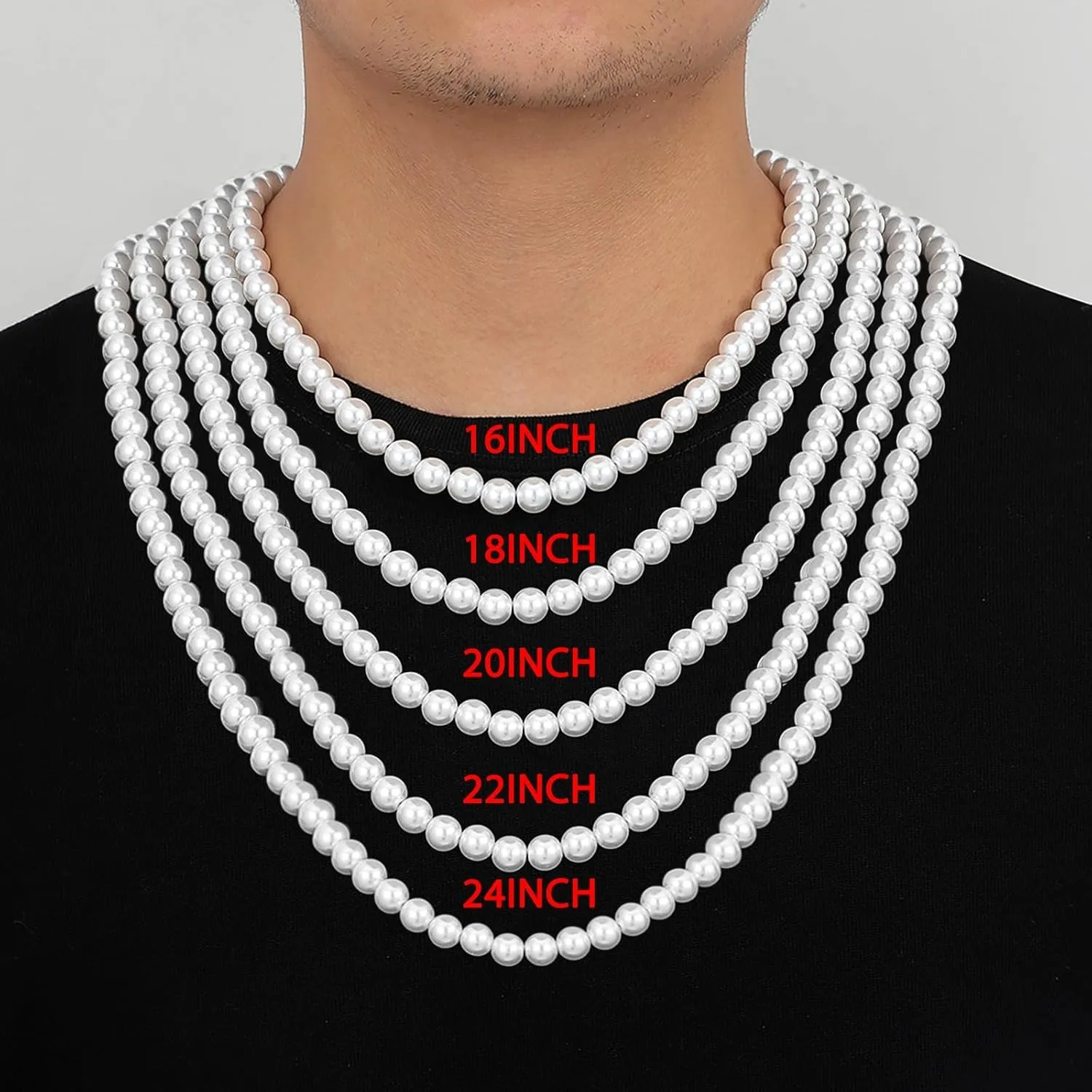 MJartoria Pearl Necklace for Men, 16''-24'' Pearl Necklaces for Women, 6/8mm White Pearl Choker Necklace Trendy Jewelry Gifts for Women Men