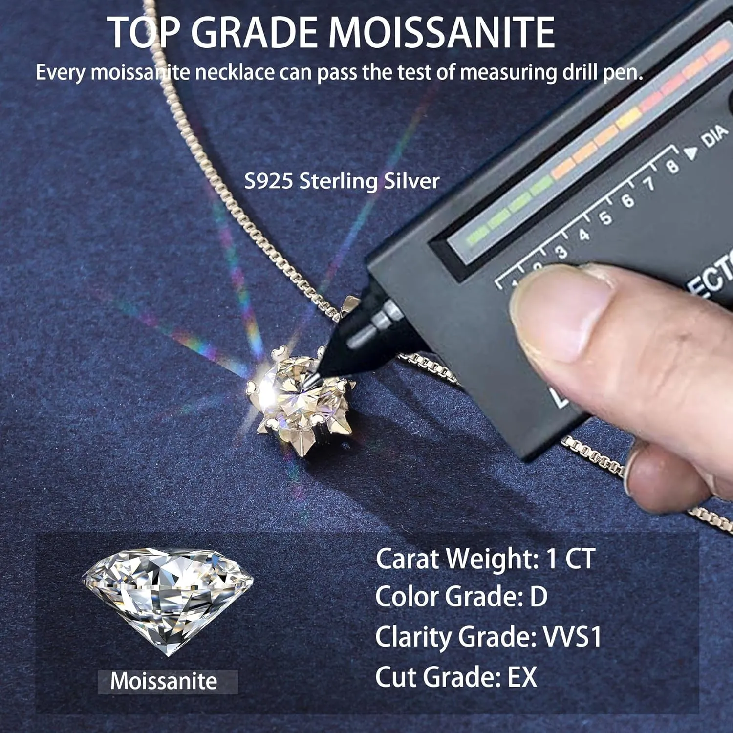 Moissanite Necklaces for Women, Adjustable 925 Sterling Silver, 1CT D Color Moissanite Pendant Jewelry Gift for Women, Anniversary Mother's Day Valentines Christmas Gift with GRA Certificate