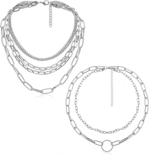 MOKAVIKY 25 Layered Necklaces for Women - Simple Punk Chunky Necklaces with Silver Chain - Goth Style (2pcs)