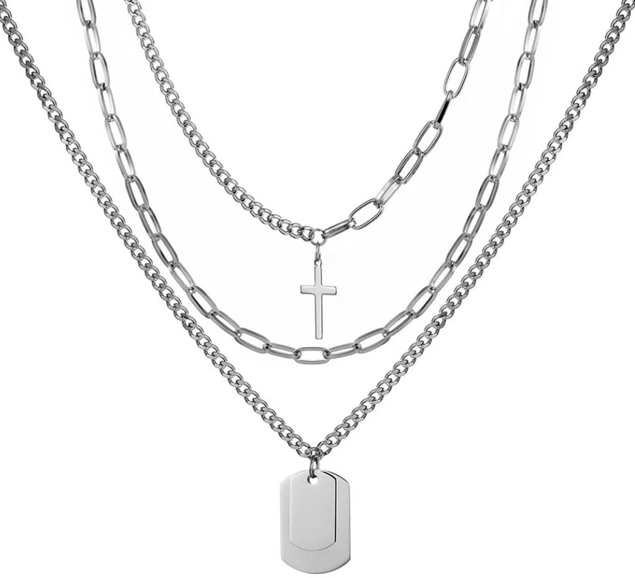 MOKAVIKY 25 Silver Layered Necklaces for Women Simple Punk Chunky Necklaces Silver Chain Goth Necklace (3pcs Silver)