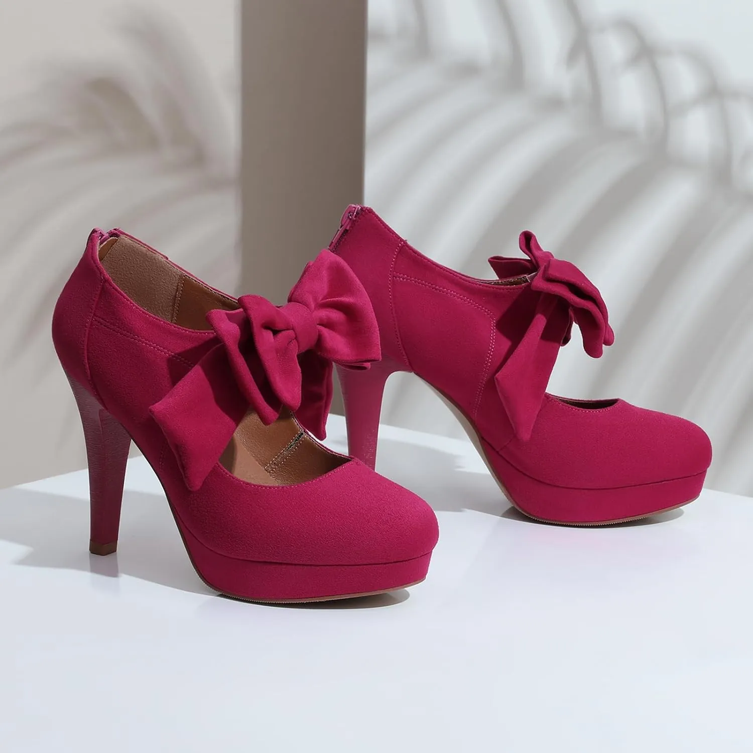 Mostrin Fashion Vintage Womens Small Bowtie Platform Pumps Ladies Sexy High Heeled Shoes