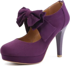 Mostrin Fashion Vintage Womens Small Bowtie Platform Pumps Ladies Sexy High Heeled Shoes
