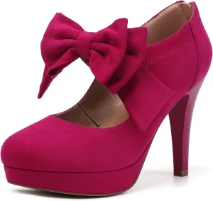 Mostrin Fashion Vintage Womens Small Bowtie Platform Pumps Ladies Sexy High Heeled Shoes