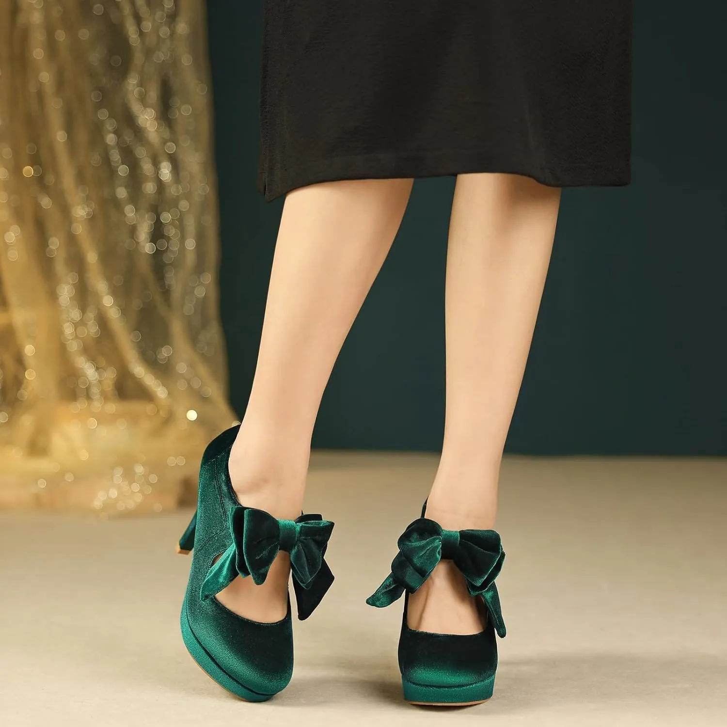 Mostrin Fashion Vintage Womens Small Bowtie Platform Pumps Ladies Sexy High Heeled Shoes