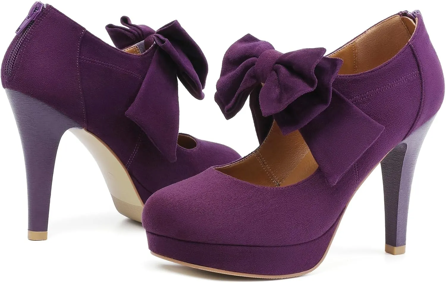 Mostrin Fashion Vintage Womens Small Bowtie Platform Pumps Ladies Sexy High Heeled Shoes