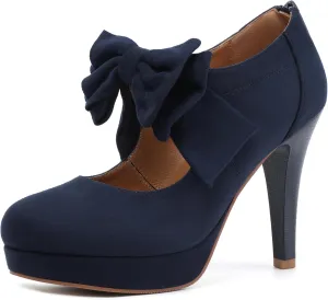 Mostrin Fashion Vintage Womens Small Bowtie Platform Pumps Ladies Sexy High Heeled Shoes
