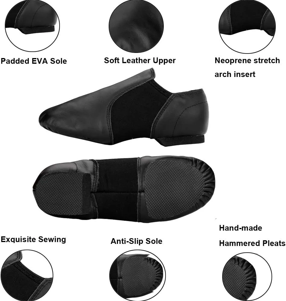 MSMAX Womens Leather Jazz Shoes Slip on Ballroom Dance Practice Teaching Shoe