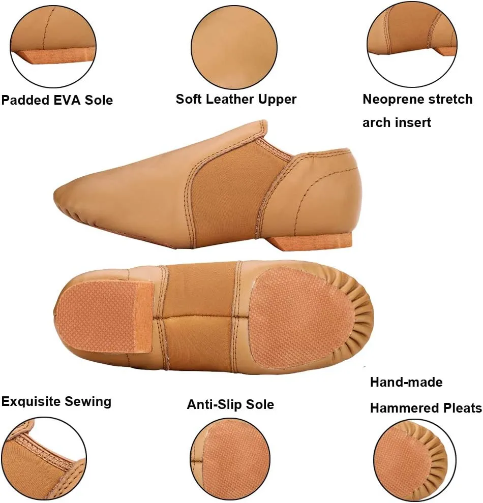 MSMAX Womens Leather Jazz Shoes Slip on Ballroom Dance Practice Teaching Shoe