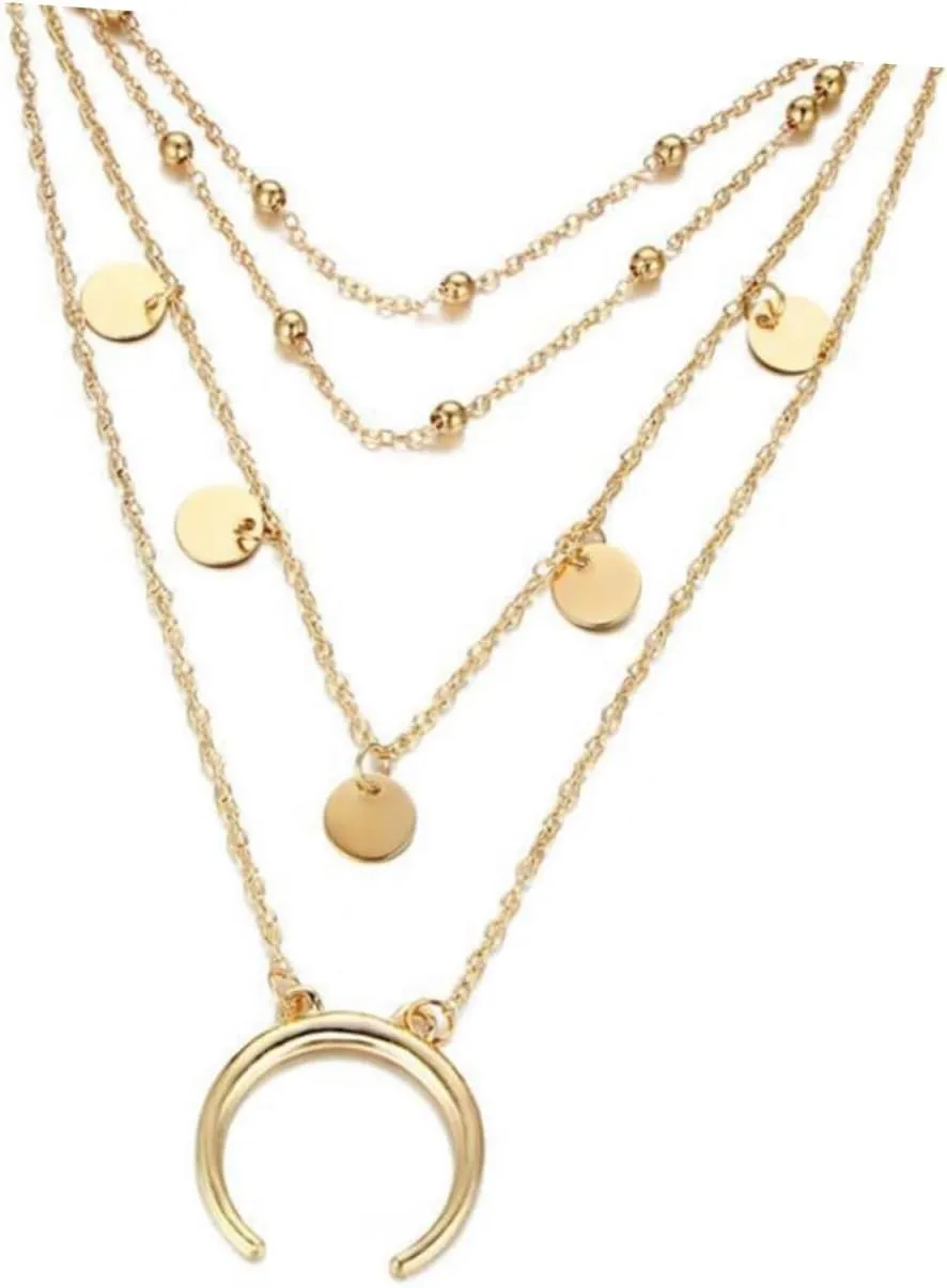 Multi Layer Moon Pendant Necklace for Women Elegant Round Beads Clavicle Jewelry present Stylish Neck Accessories Golden for Special Occasions and Daily Wear