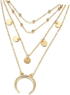 Multi Layer Moon Pendant Necklace for Women Elegant Round Beads Clavicle Jewelry present Stylish Neck Accessories Golden for Special Occasions and Daily Wear