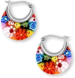 Murano Style Glass Hoop Earrings for Women Trendy Daisy Flower Stainless Steel Dangle Fun Vibrant Colors Teacher Glass Jewelry Unique Birthday Gifts for Women Birthday Anniversary 11.6 Gms