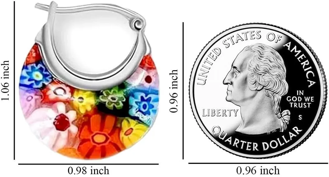 Murano Style Glass Hoop Earrings for Women Trendy Daisy Flower Stainless Steel Dangle Fun Vibrant Colors Teacher Glass Jewelry Unique Birthday Gifts for Women Birthday Anniversary 11.6 Gms