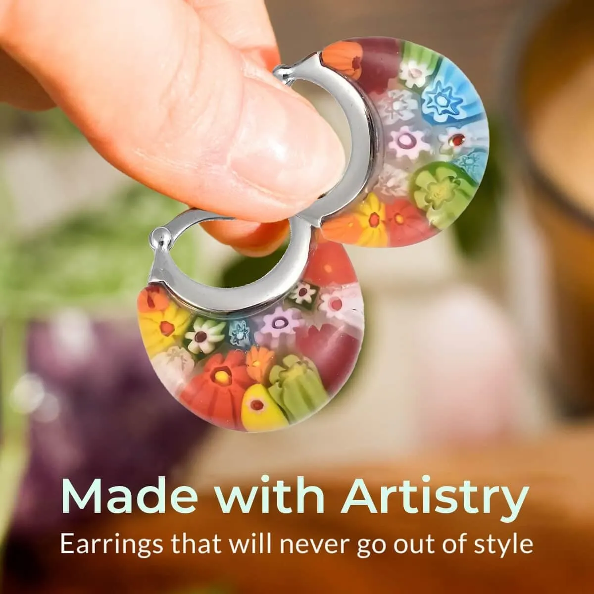 Murano Style Glass Hoop Earrings for Women Trendy Daisy Flower Stainless Steel Dangle Fun Vibrant Colors Teacher Glass Jewelry Unique Birthday Gifts for Women Birthday Anniversary 11.6 Gms