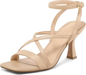 mysoft Women's Strappy Stiletto Heels Open Square Toe Ankle Strap Dress Shoes 3 Inch Kitten Heeled Sandals