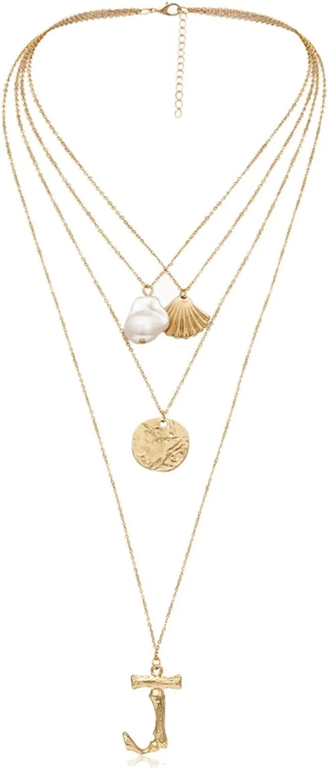 Necklaces Jewelry, Layered Silver Necklaces for Women Alloy Scallop Pearl Shape Thanksgiving Gift for Women