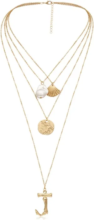 Necklaces Jewelry, Layered Silver Necklaces for Women Alloy Scallop Pearl Shape Thanksgiving Gift for Women