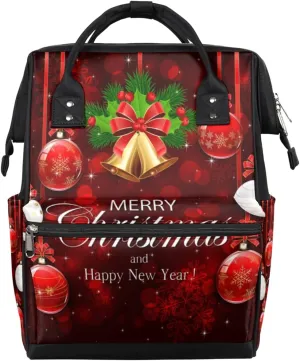 New Year Snowflakes Christmas Balls Diaper Bag Tote Large Capacity Waterproof with Adjustable Shoulder Strap and Pram Straps Mommy Bag for Hospital Beach Weekender Travel
