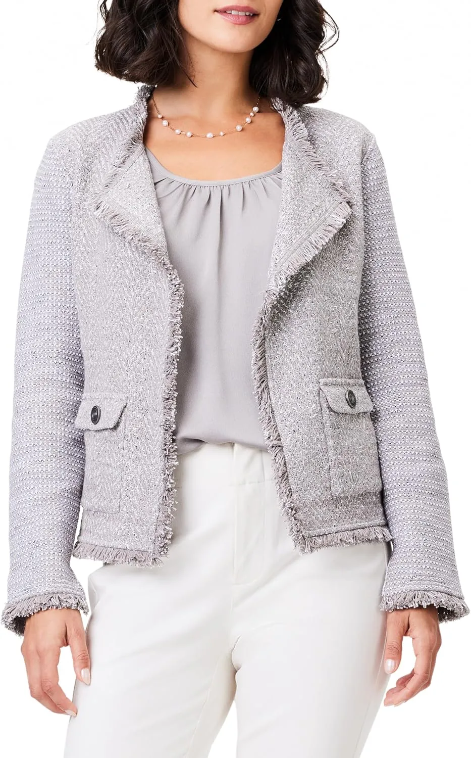 NIC ZOE Women's Fringe Mix Knit Pocket Jacket