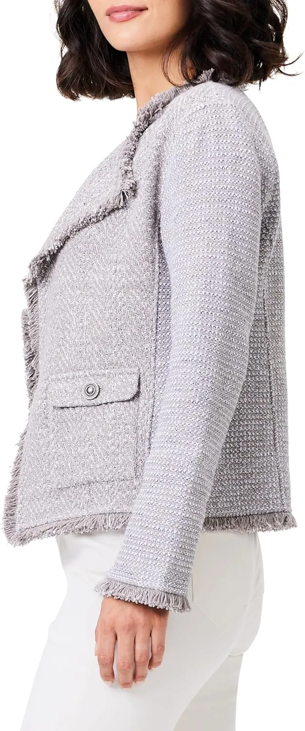 NIC ZOE Women's Fringe Mix Knit Pocket Jacket