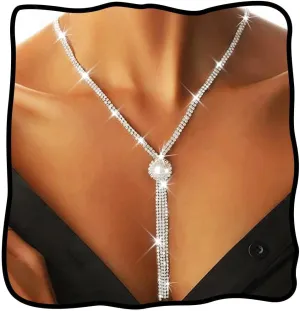 Nicute Rhinestone Y-Necklaces Crystal Long Choker Chain with Pearl Party Choker Necklaces Jewelry for Women
