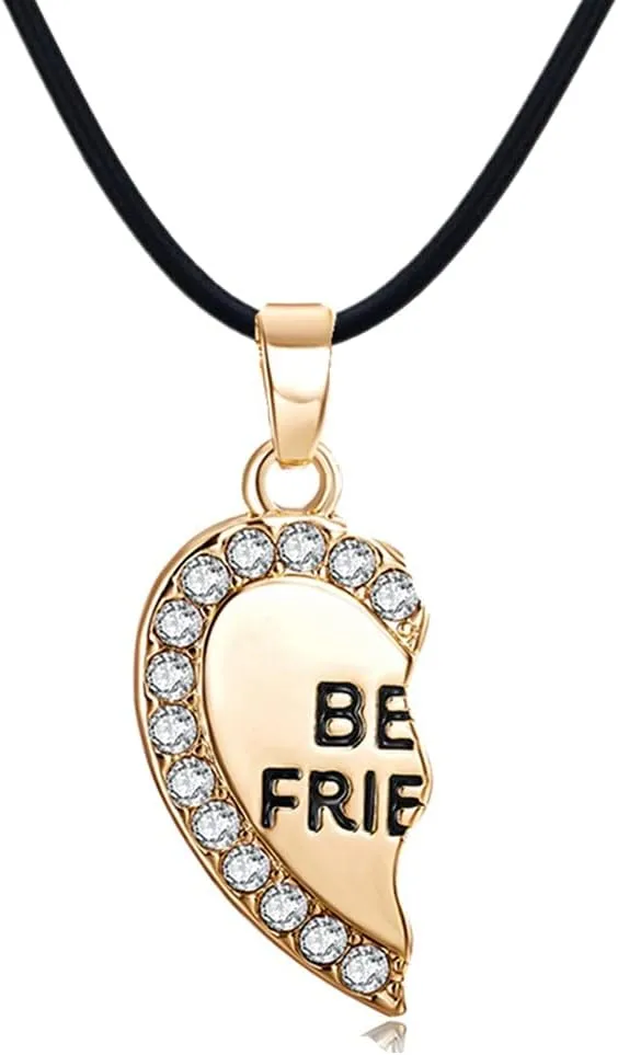 ODETOJOY Best Friends Necklace for 2 BFF Broken Heart Necklace Rhinestone Bestfriends Engraved Letters Pendant
