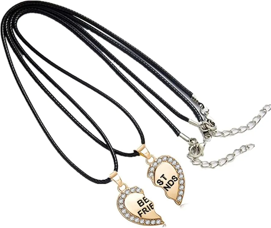 ODETOJOY Best Friends Necklace for 2 BFF Broken Heart Necklace Rhinestone Bestfriends Engraved Letters Pendant