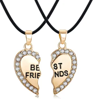 ODETOJOY Best Friends Necklace for 2 BFF Broken Heart Necklace Rhinestone Bestfriends Engraved Letters Pendant